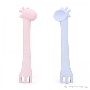 Teething Relief Baby Spoon Silicone Fun Giraffe First Stage Fork Spoon for Toddlers Training Weaning Self Feeding BPA Free Gum Friendly and Non-Slip Handle - B07F1WYCHT